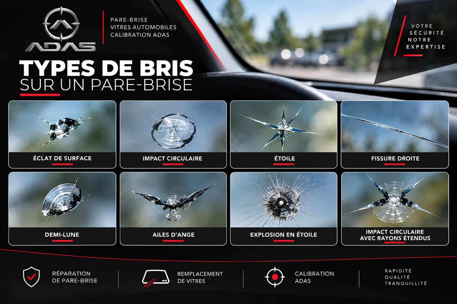 Guide des types de bris de pare-brise ADAS